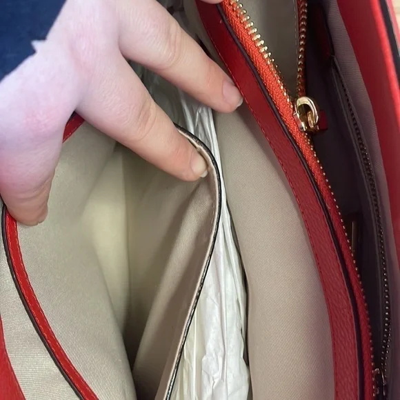 Tory Burch Red Leather Tote Gold Chain Strap Shoulder Bag Large Logo - Picture 5 of 7